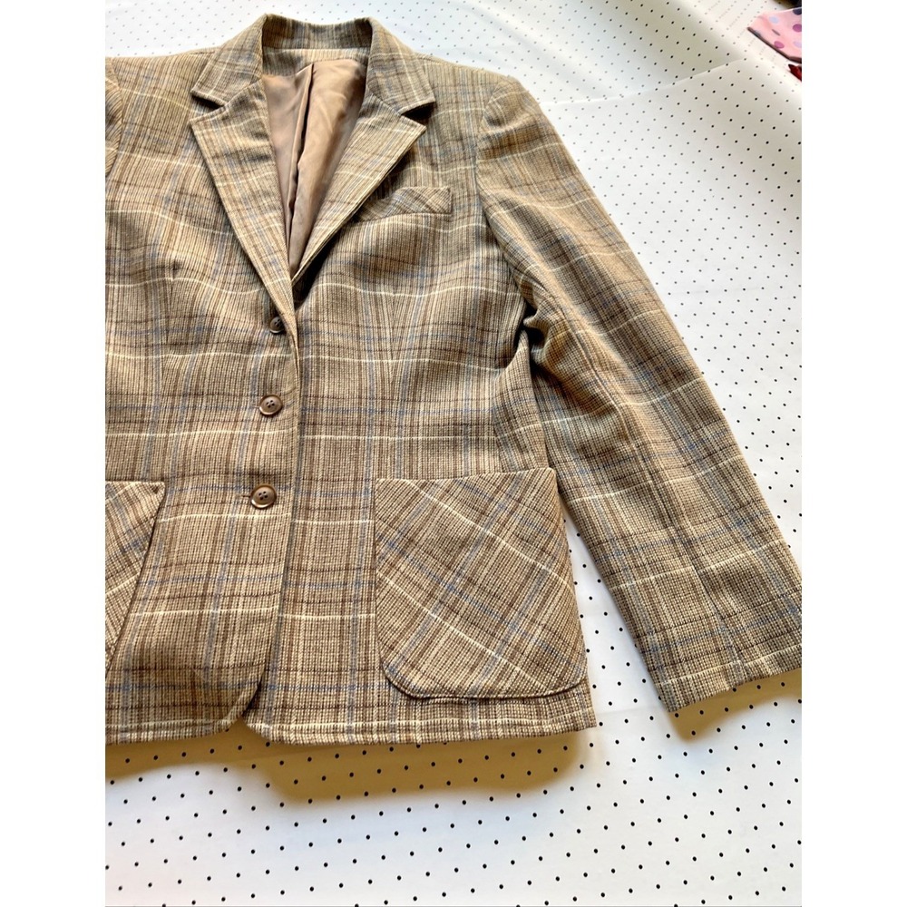 Vintage Country Suburbans Plaid Blazer Womens 16 Brown Tan Academia Jacket - Picture 4 of 11
